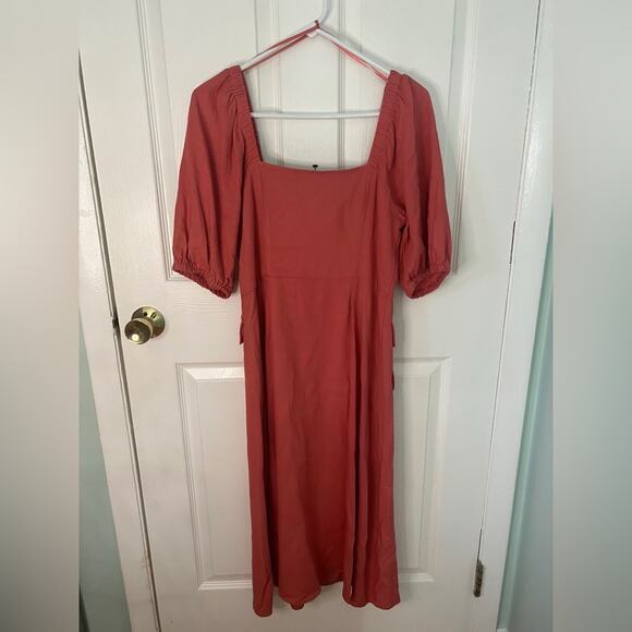 BCBGMAXAZRIA Linen Blend Short Sleeve A-Line Midi Day Dress 8 - Picture 5 of 8